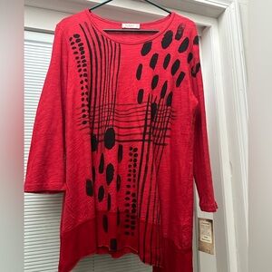 Jess and Jane Chic Red and Black Long Sleeve Top